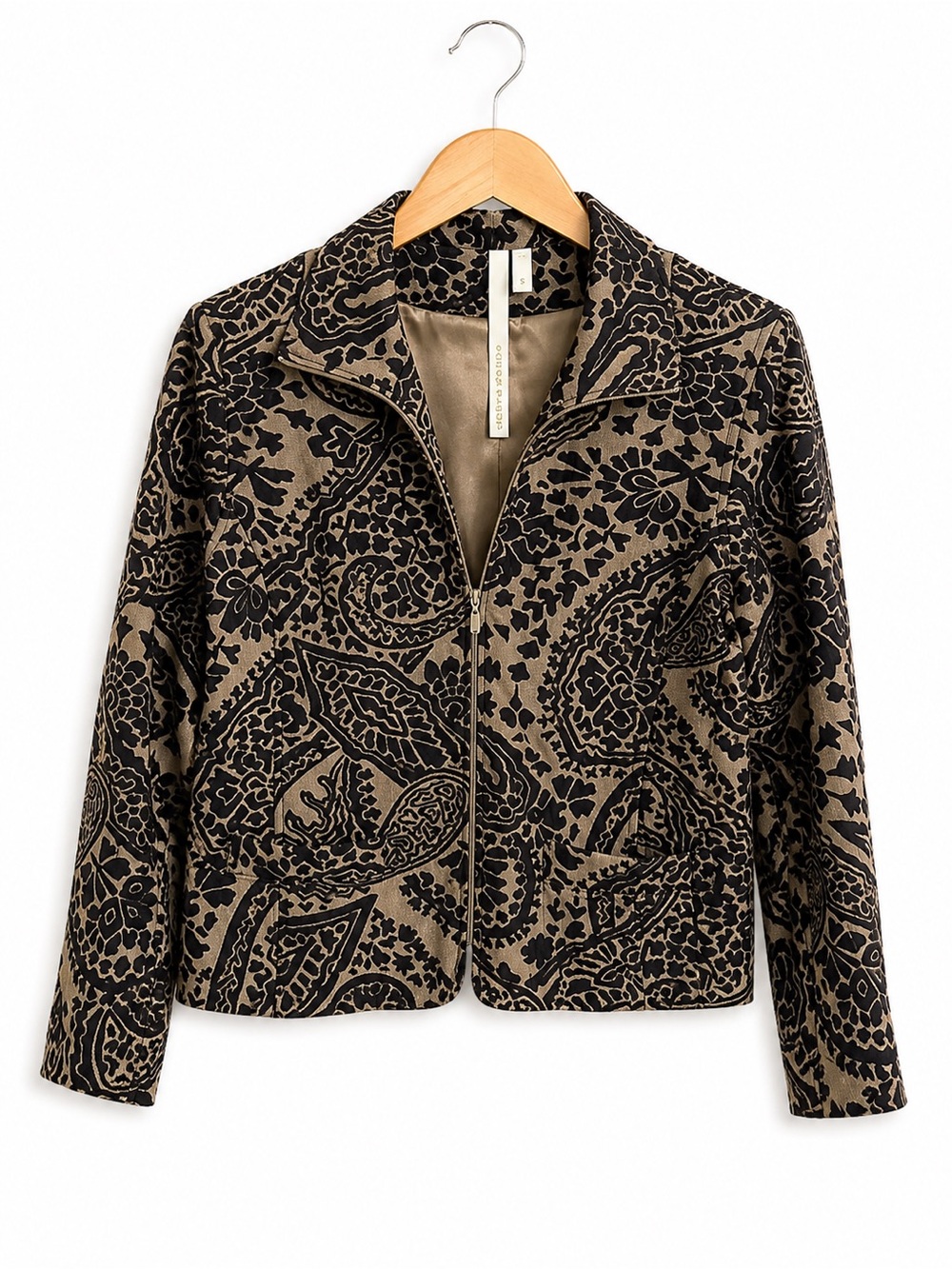Deborah deRoo Black Tan Paisley Zip Jacket Size Small